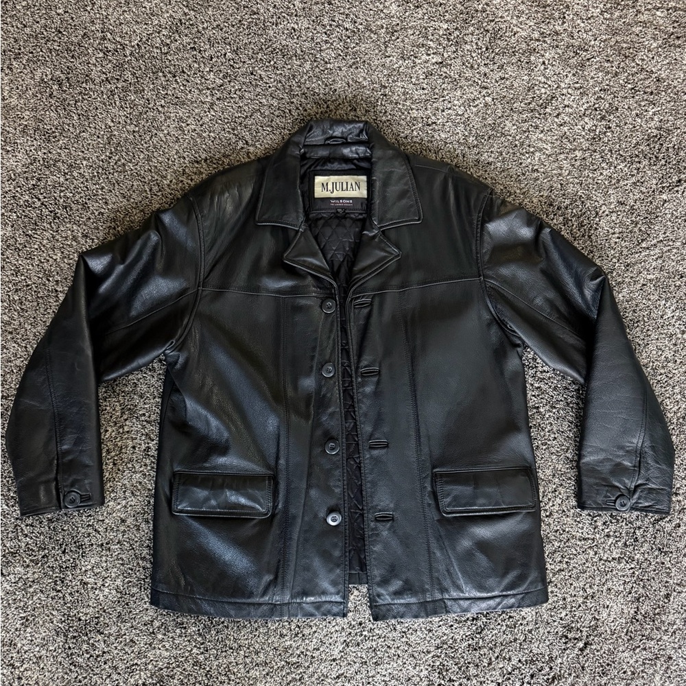 Mens Wilson’s Leather M Julian Button Down Black Leather Jacket Medium